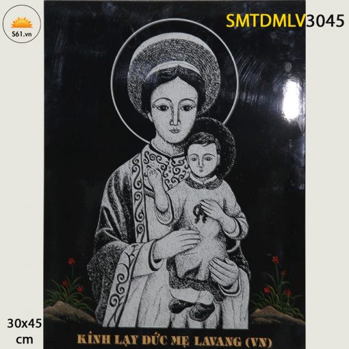 Tranh Sơn Mài Cẩm Trứng đức Mẹ La Vang Gỗ MDF 30x45cm