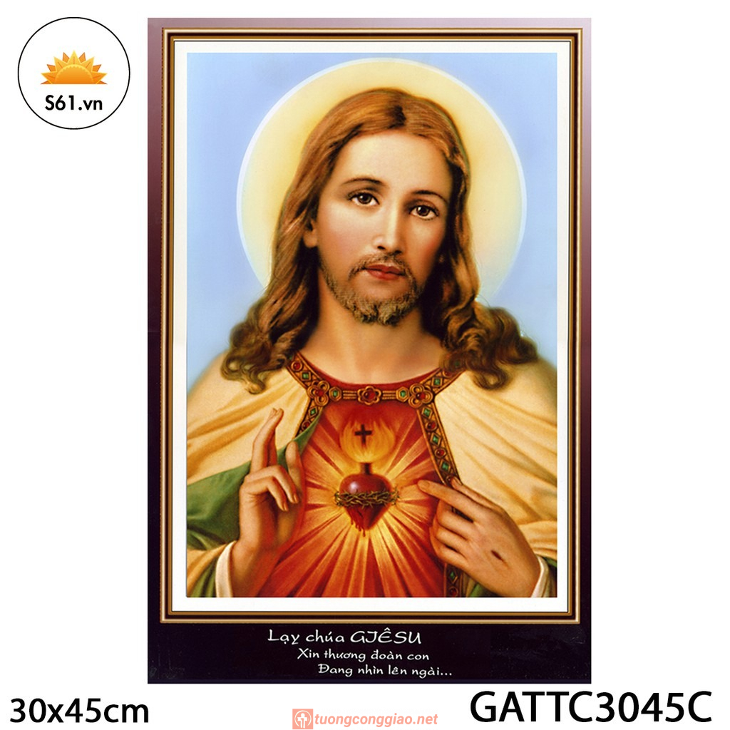 Tranh Thánh Tâm Chúa Giêsu Có Chữ Gỗ MDF 30x45cm