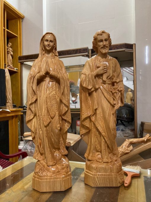 Tượng đức Mẹ Lộ đức Và Thánh Giuse Bằng Gỗ