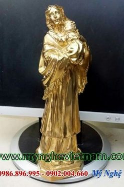 Tượng Đức Mẹ Maria Bế Chúa Bằng đồng Nguyên Chất 23cm 02