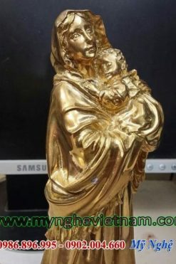 Tượng Đức Mẹ Maria Bế Chúa Bằng đồng Nguyên Chất 23cm 03