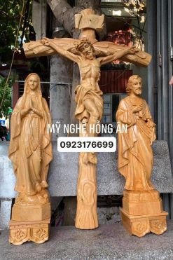 Bộ Tượng Bàn Thờ Chúa 70cm, Thánh Giá Cong