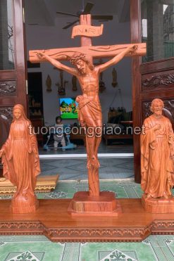 Bộ Tượng Chúa Chịu Nạn, Thánh Giuse Và đức Mẹ Bằng Gỗ Hương Cao 60cm