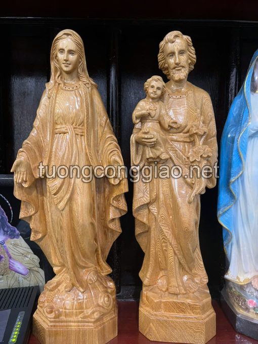 Tượng Thánh Giuse Bế Chúa Và đức Mẹ Ban ơn Bằng Gỗ Pomu Cao 40cm Copy