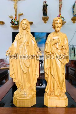 Tượng Thánh Giuse Và đức Mẹ Ban ơn Bằng Gỗ Pomu Cao 50cm