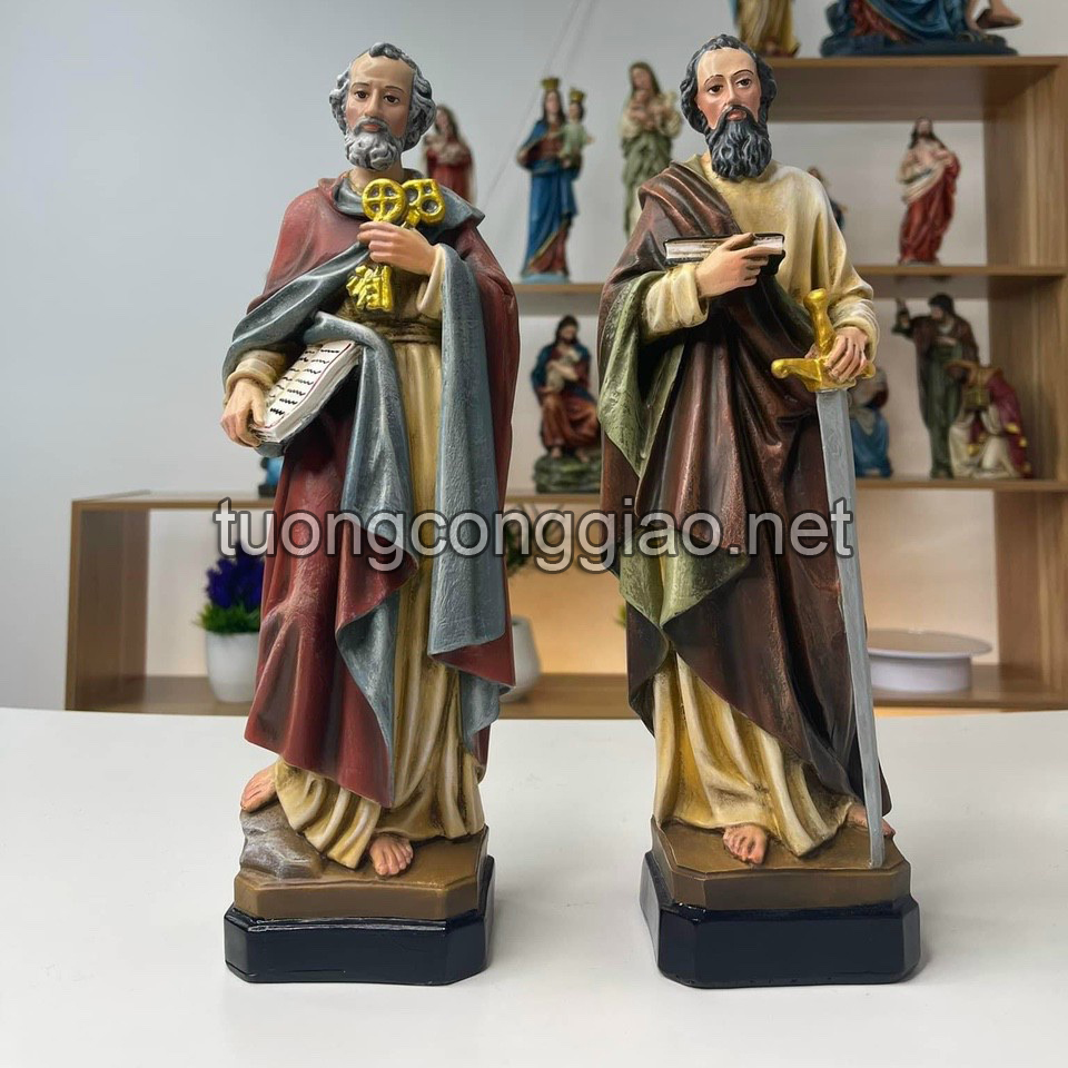 Tượng Thánh Phao Lô Và Phê Rô Cao 30cm Chất Liệu Composite Vẽ Tay