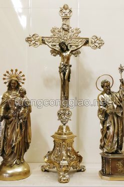 Bộ Tượng Chúa Chịu Nạn, Mẹ Mân Côi, Thánh Giuse Bằng đồng Cao 46cm, Thánh Giá 83cm