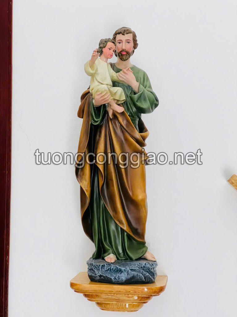 Tượng Thánh Giuse Bế Chúa Bằng Composite Vẽ Tay Cao 50cm