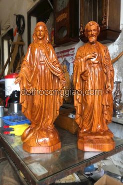 Tượng đức Mẹ Ban ơn Và Thánh Giuse Bằng Gỗ Hương Cao 60cm